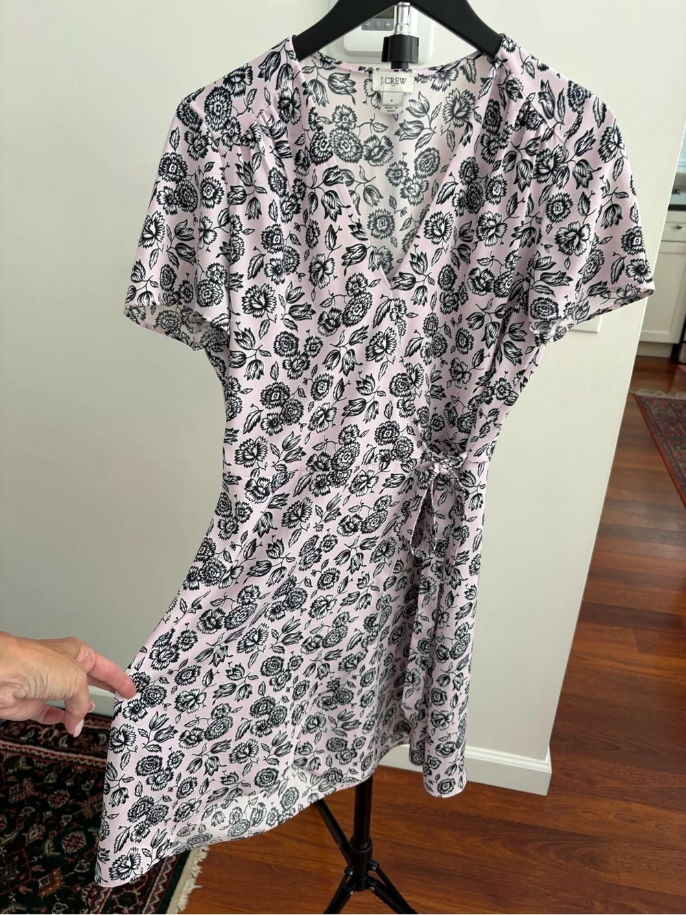 J. Crew Pink and Black Floral Wrap Dress